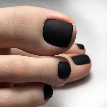 24 Stuks Acryl Nep Teennagels Met Lijm Sticker Diy Matte Zwarte Manicure Tips Voor Voetpers Op Valse Teen Nagels