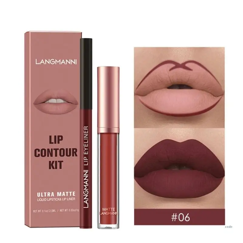 2 piezas de maquillaje para mujer, delineador de labios resistente al agua, lápiz labial de terciopelo mate de larga duración, taza antiadherente, cosméticos, regalo para niñas