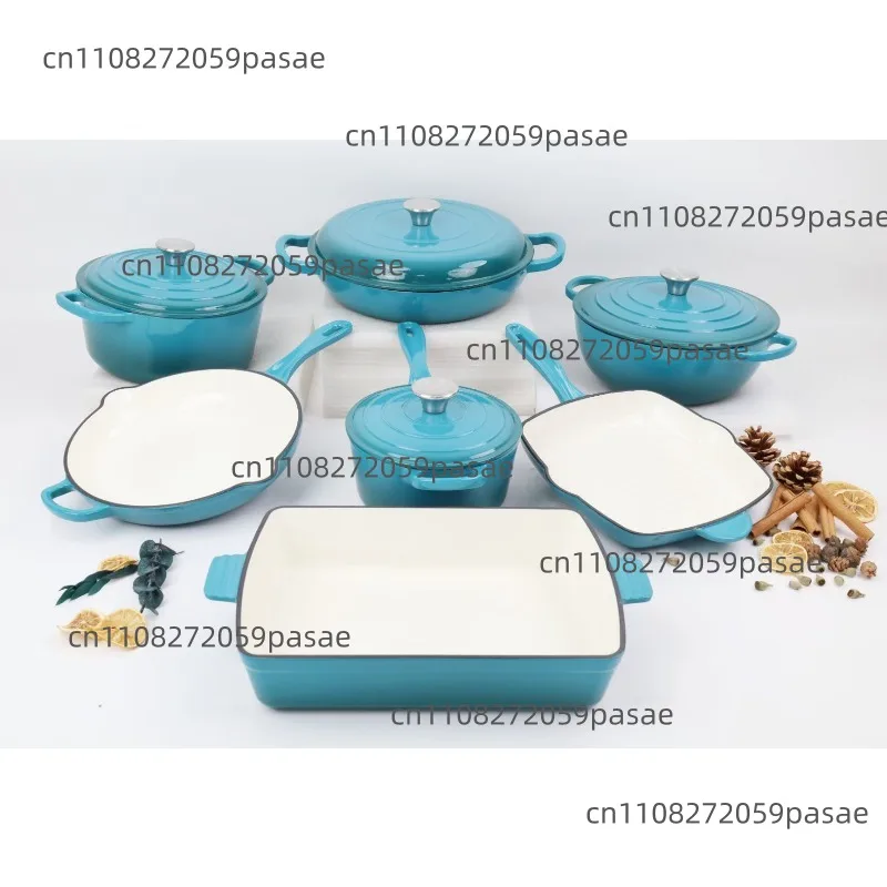 Cast Iron Enamel Cookware Set 7-Piece Pot Combo Stew Pot Soup Pan Seafood Frying Skillet Milk Saucepan Hotel Kitchenware