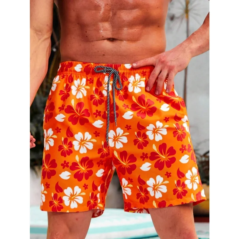 

Colorful Flower Graphic Swim Trunks For Men Gradient 3D Print Beach Shorts Summer Casual Quick Dry Sport Loose Surf Short Pants