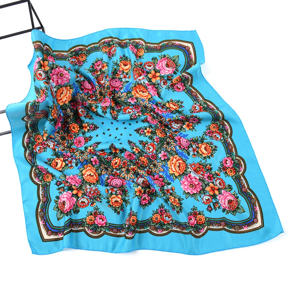 70*70cm Luxury Floral Print Bandana Scarf Women's Russian Style Square Scarves Female Head Wraps Babushka Handkerchief Headband