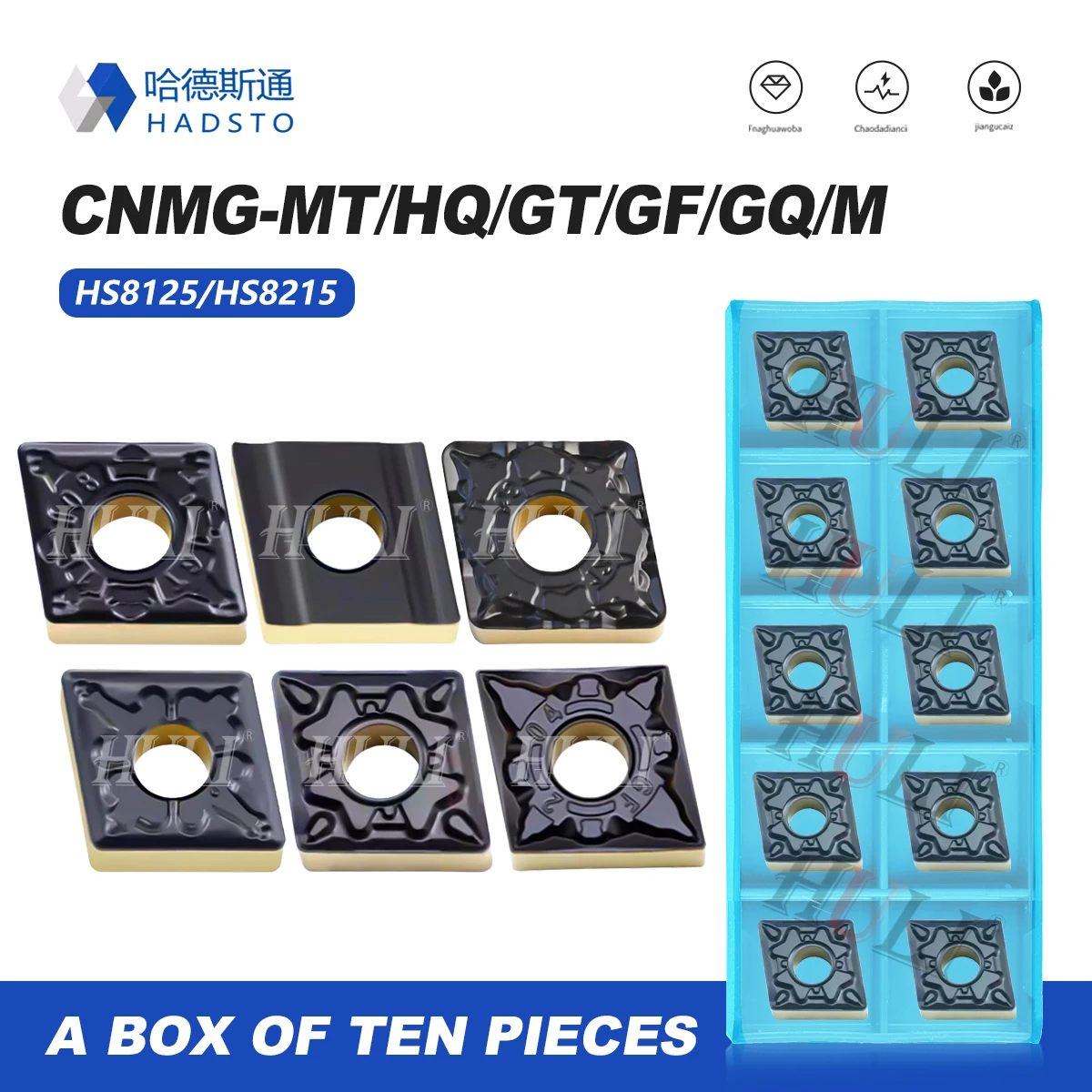 

HADSTO CNMG Dual Color Steel Special Series CNMG120404R-M L-M HQ GF CNMG120412 MT GT GQ HS8125 CNC Lathe Carbide Turning Inserts