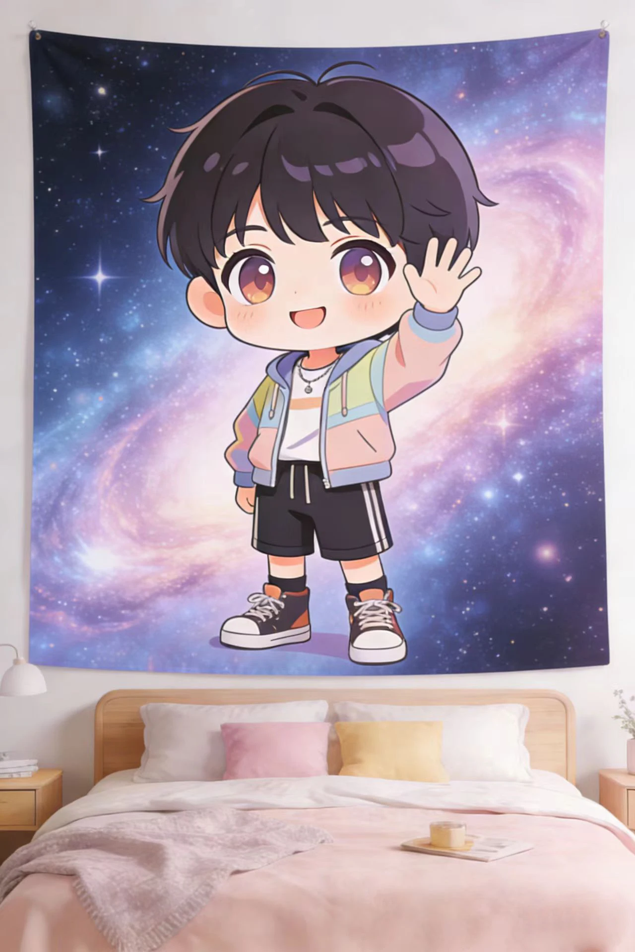 Anime Chibi Boy Kawaii School Uniform Wall Tapestry Decor for Teens Room Cute Japanese Cartoon Theme Wall Hanging Art