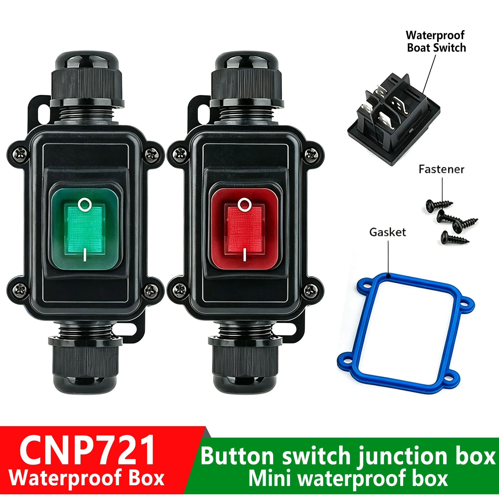 JINH IP68 Waterproof Junction Box CNP721 Miniature Connection Box With LED Button Switch 16A-20A 125V-250V