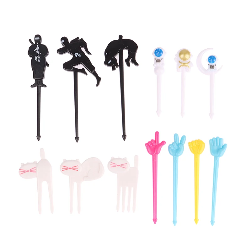 6/8/9/12Pcs Astronaut Fruit Fork Kids Snack Dessert Toothpick Decor Lunch Salad Accessories Cake Picks