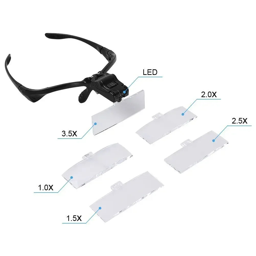 Adjustable Headband Glass Magnifier With LED Lamp 5 Lens Eyelash Extension Light Magnifying EyeGlasses Lash Makeup Accessories