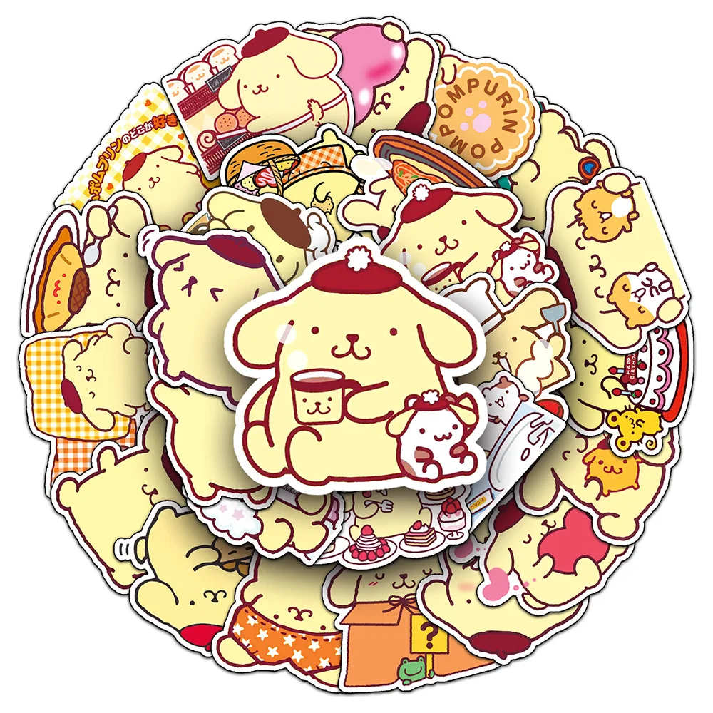 10/30/50 buah Kawaii Sanrio Pompom Purin stiker estetika anak-anak DIY Graffiti Scrapbooking Laptop tahan air DIY kartun Decal mainan