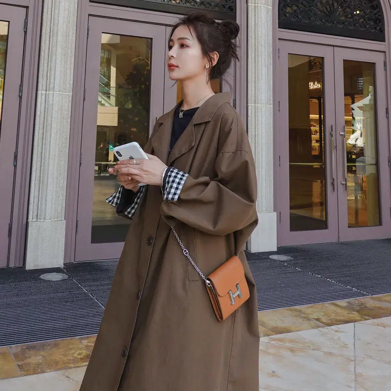 Windbreaker Coat Women\'s Mid Length 2023 Spring Wear New Korean Version Loose Suit Collar Single Breasted Trench Outerwear Z1613