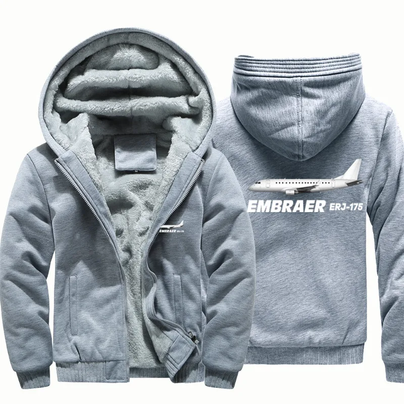 New Aviation Pilots Flight The Embraer ERJ-175 Wool Fleece Warm Zipper Hooded Thick Hoodies Sweatshirts Men Coat Jackets