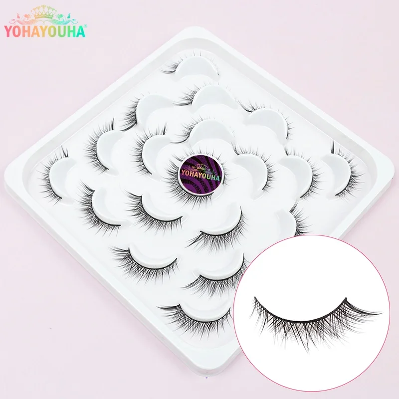 

YOHAYOUHA 10pairs 14mm Natural Long Cat Eye Lash Winged Tapred High Quality Soft Wispy Light Thin Band Reusable Eyelashes Strips