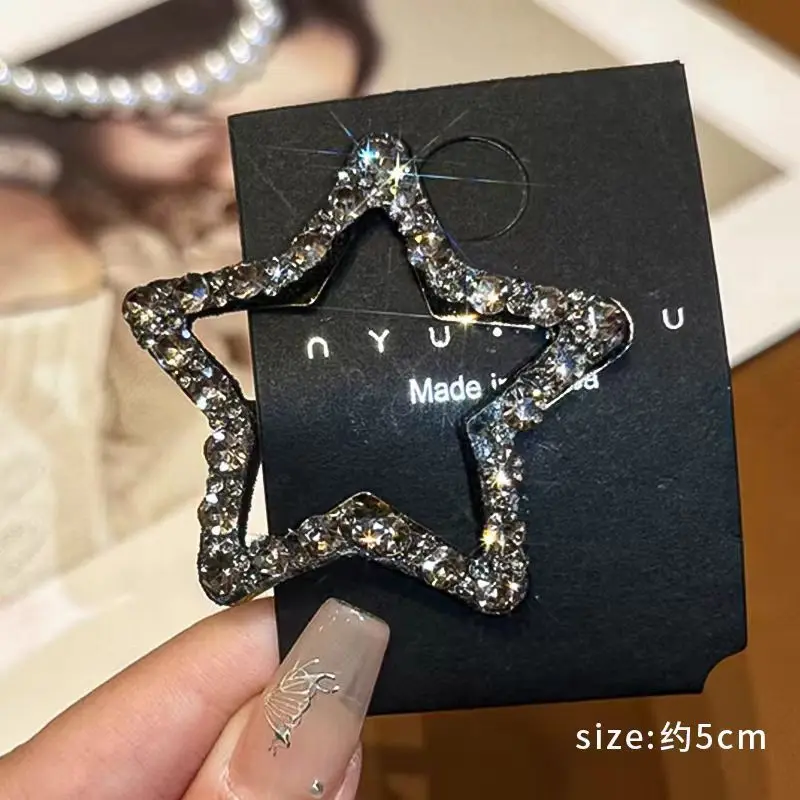 مشبك شعر على شكل نجمة خماسية من حجر الراين للنساء، مشبك شعر بحافة جانبية على شكل غرة للجبهة، مشبك شعر