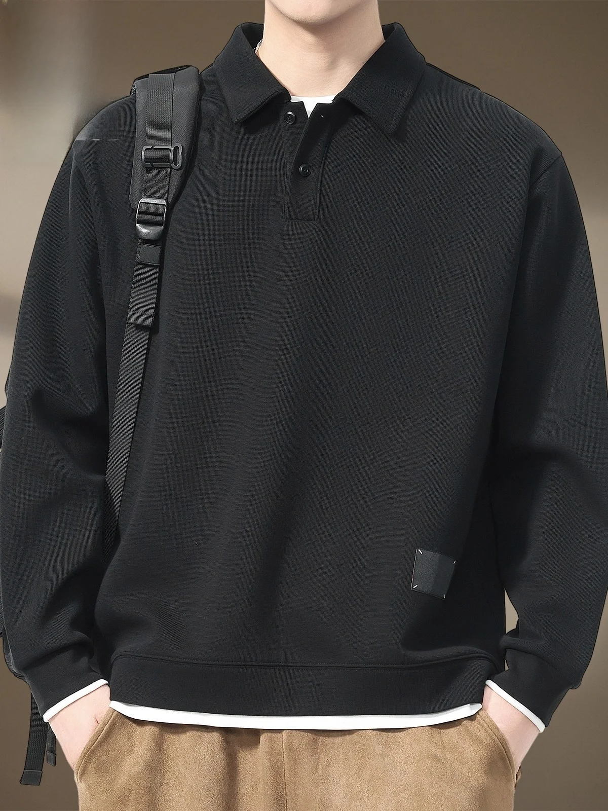 

Мужская толстовка свободного кроя с длинным рукавом, цветная, с отложным воротником, повседневная, модная, осенняя одежда для молодежи