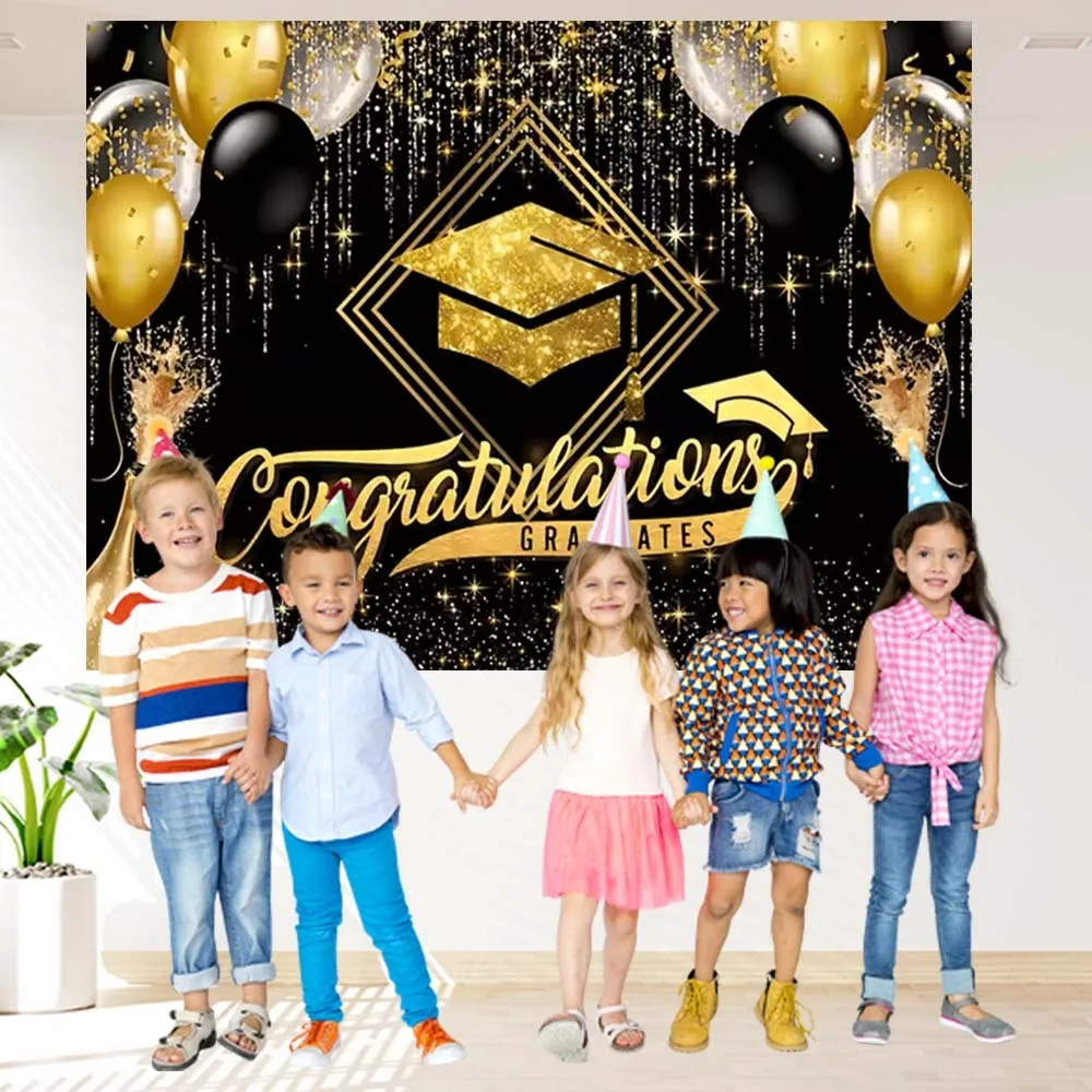 Hintergrund für Abschlussfeiern, Klasse von 2025, Glückwunsch, Absolventen, goldener Glitzer, Ballon, Glückwunsch, Absolventenfotografie-Hintergrund