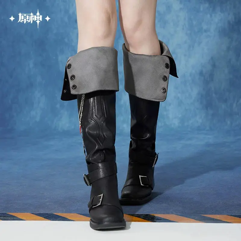 [Genuine] miHoYo Game Tartaglia Shoes Genshin Impact Tartaglia Theme Knee over Folding Long Boots Riding Boots Cosplay Xmas Gift