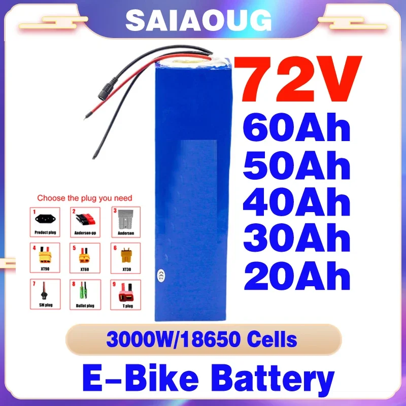 

72V 50AH Ebike Battery Pack 72V 30Ah Lithium Batteries 72V/84V 2000W 3000W Motorcycle Trikes Bicycle Scooter High Power Battery