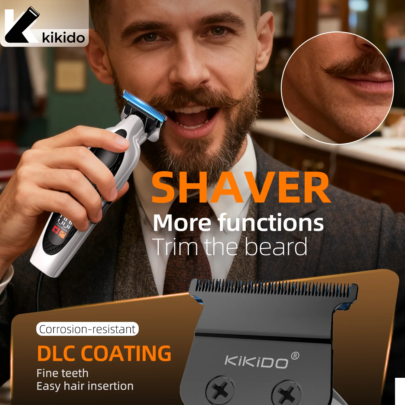 KIKIDO كليبرز قادين الشعر المهنية 7000 دورة في الدقيقة مشابك شعر فرشاة الكربون موتور قادين قابلة للشحن مشابك شعر الرجال