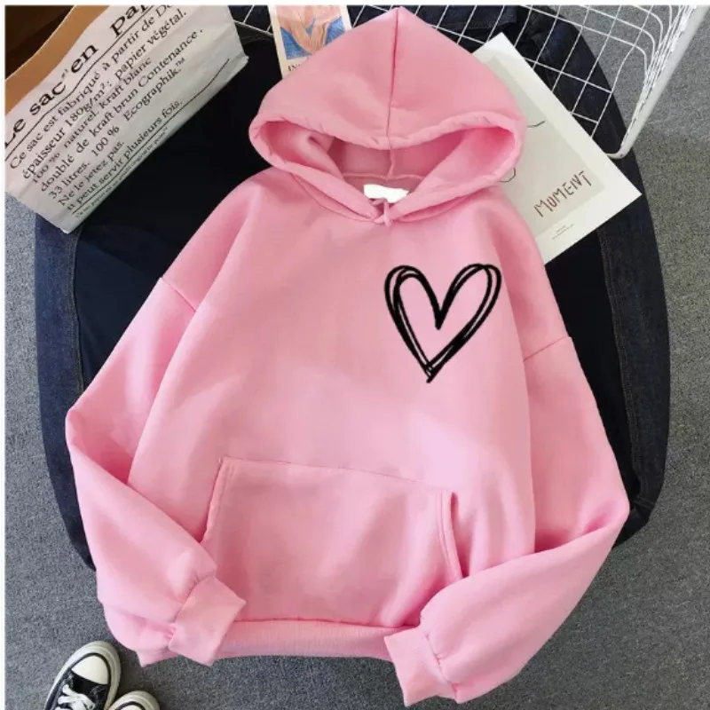 秋の無地ハート3Dプリントパーカー メンズ レディース ファッション カジュアル スウェットシャツ オーバーサイズ フーディー プルオーバー セットアップ