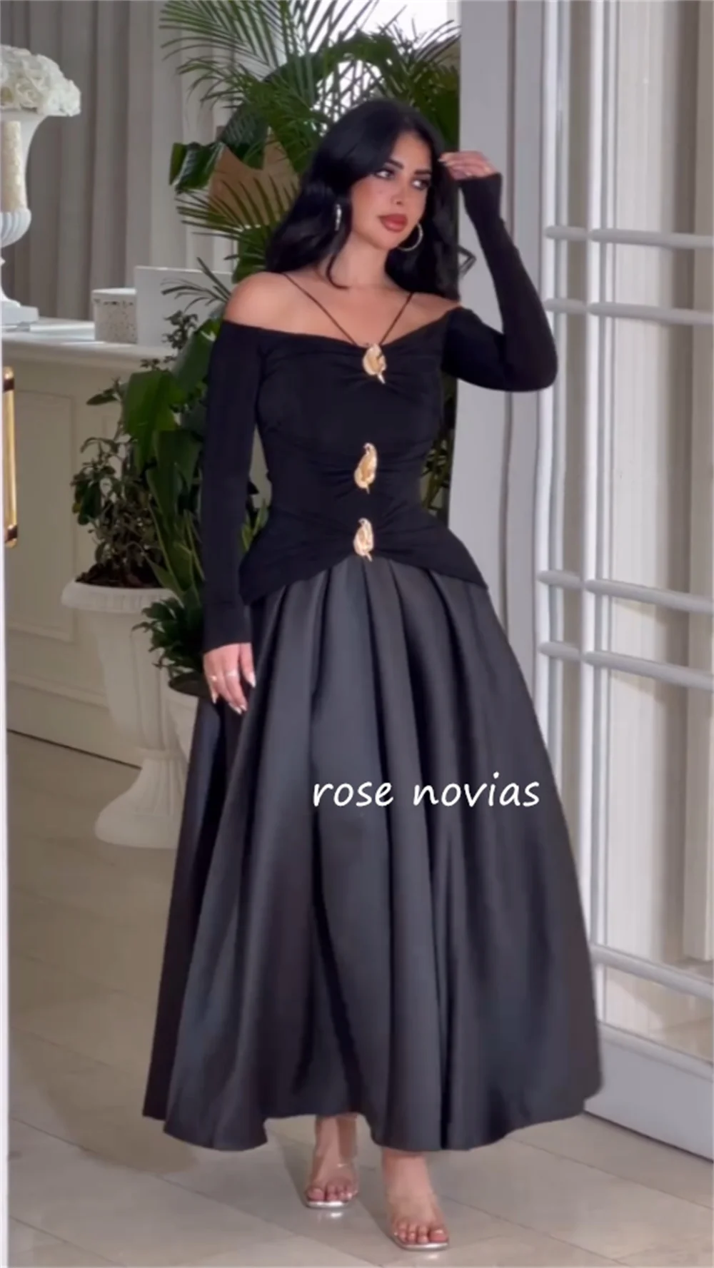 Maßgeschneiderte Jersey-Midikleider mit Pailletten und Falten, schulterfrei, A-Linie, maßgeschneiderter Anlass, klassisch, elegant, hohe Qualität