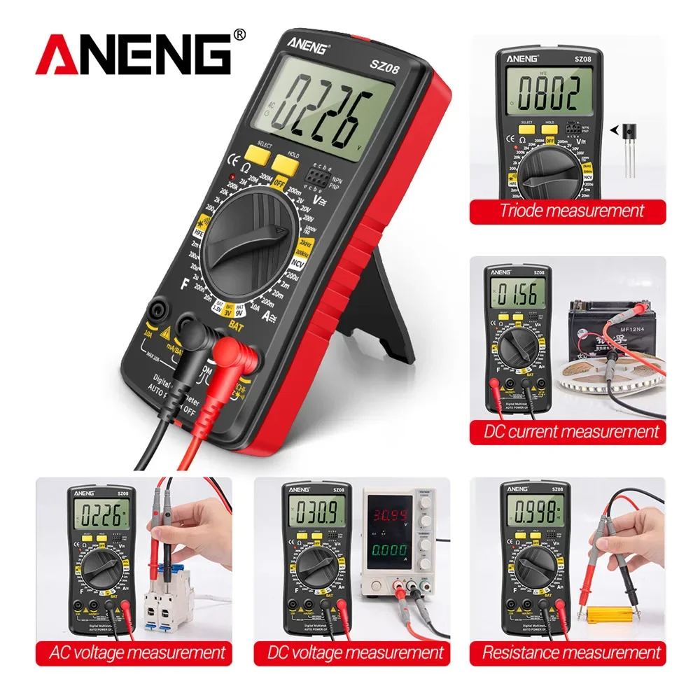 Aneng sz08 multimetro multímetro digital profesional voltimetro ultra-fino armazenamento profissional multimetro voltímetro automático ac dc 220v