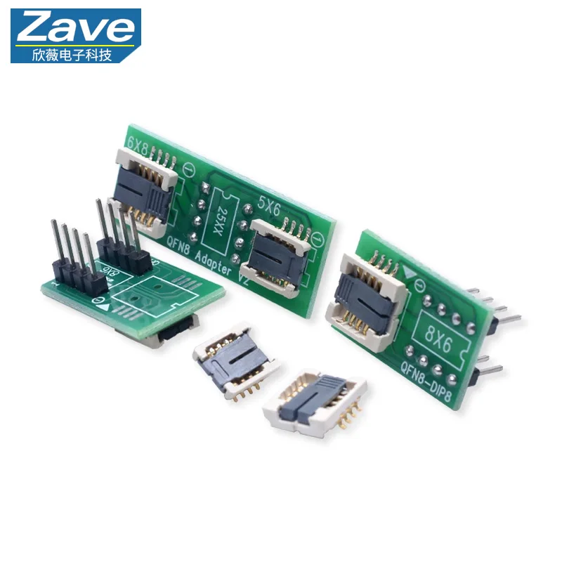 Dual QFN8 Test Socket (Multi-Function) - Compatible with WSON8/MLF8/DFN8 Chips, DIP8 Flip-Top, 6×8mm & 5×6mm Programming Socket