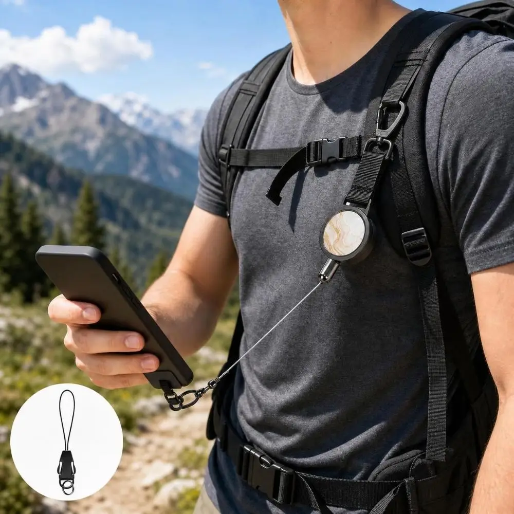 Portable Retractable Phone Lanyard Adjustable Length Anti Theft Phone Strap Lightweight Locking Carabiner Outdoor