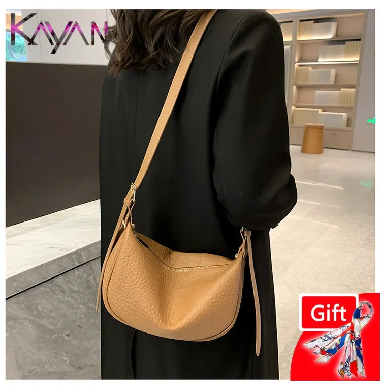 2023 Lichee Leather Women Shoulder Bag Solid Color Versatile Crossbody Bag Female Casual Underarm Dumpling Bag Ladies Moon Bag