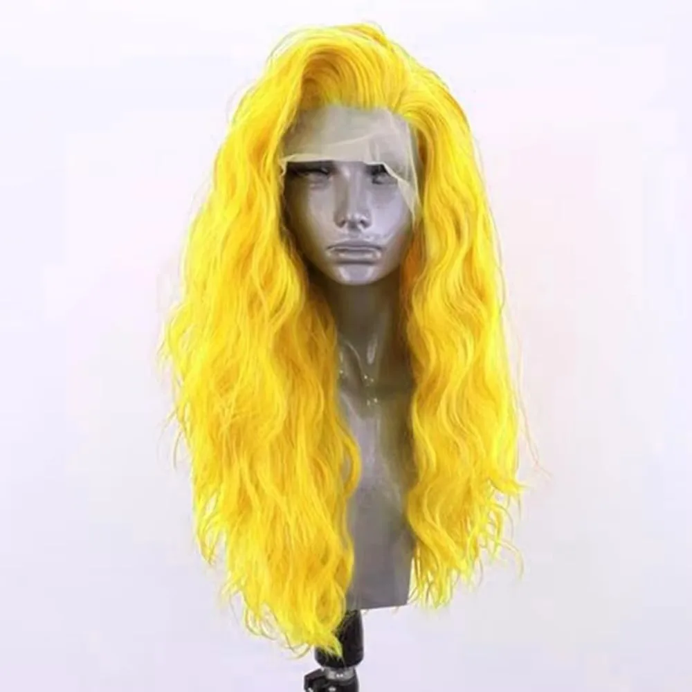 Yellow Loose Wave Synthetic 13×4 Lace Front Wigs For Women Heat Resistant Tiny Konts Preplucked Glueless Wear To Go Cosplay Wigs