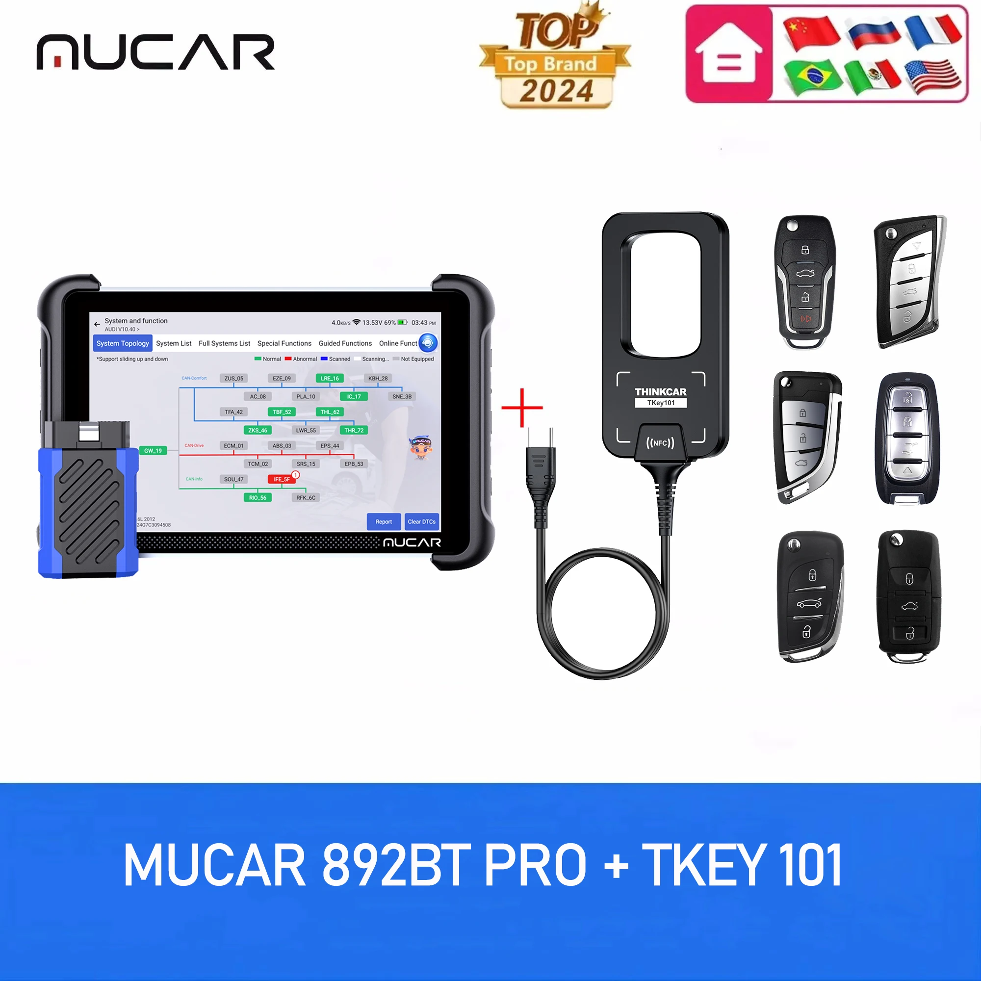 MUCAR 892BT PRO Diagnostische Hulpmiddelen J2534 CANFD DOIP Protocol Topologie Mapping Auto OBD2 Scanner 35 Reset Levenslange Gratis Update