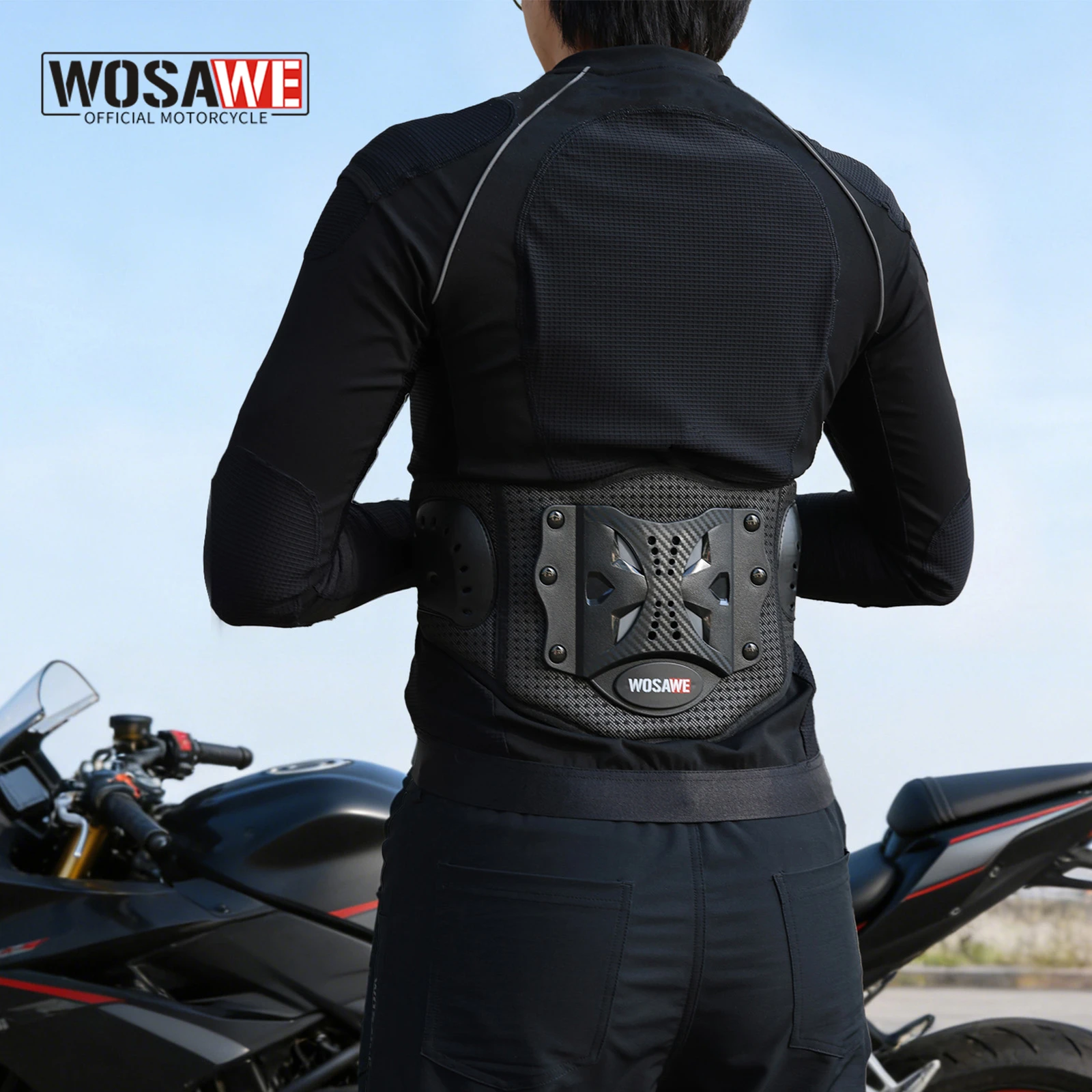 WOSAWE Motorcycle Kidney Belt Waist Protector Breathable EVA Lumbar Brace Reflective Motocross Riding Gear Adjustable