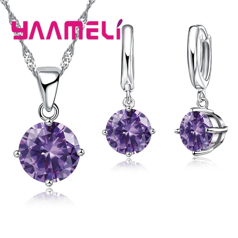 Cost Sales!! Nice 925 Sterling Silver Women Jewelry Set Austrian Crystal Round CZ Crystal  Pendant Necklace Earrings