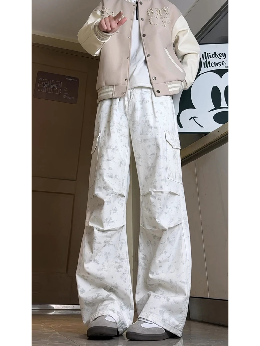 

Men's Tie Dye Flared Casual Pants Cleanfit High Street Folded Soldier Workwear Trousers White ey Micro Flare Pants