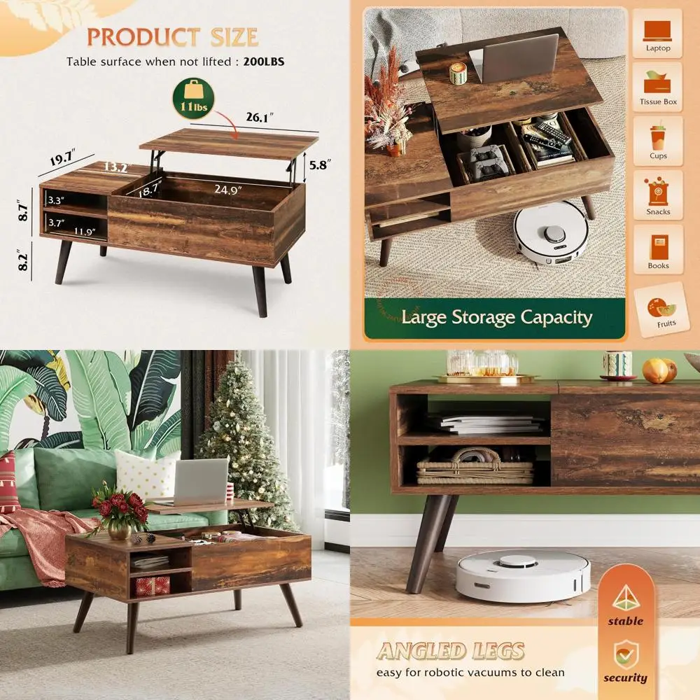 

Журнальный столик в стиле середины века с местом для хранения, из состаренного коричневого дерева, с регулируемыми полками для гостиной