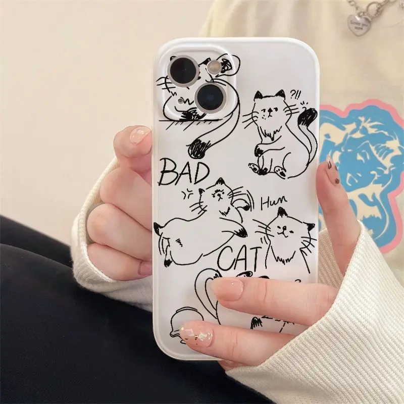 Comic Bad Cat Phone Case For iPhone 14 13 12 11 Pro XS MAX XR 7 8 Plus Mini SE2020 Silicone Cover Cases