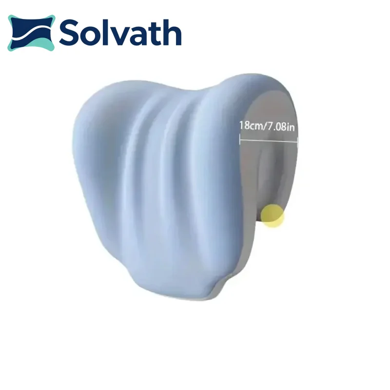 Solvath Ergonomic Office Nap Pillow for Supine & Natural Sleep Portable Light Blue Neck Support Cushion with Adjustable Strap