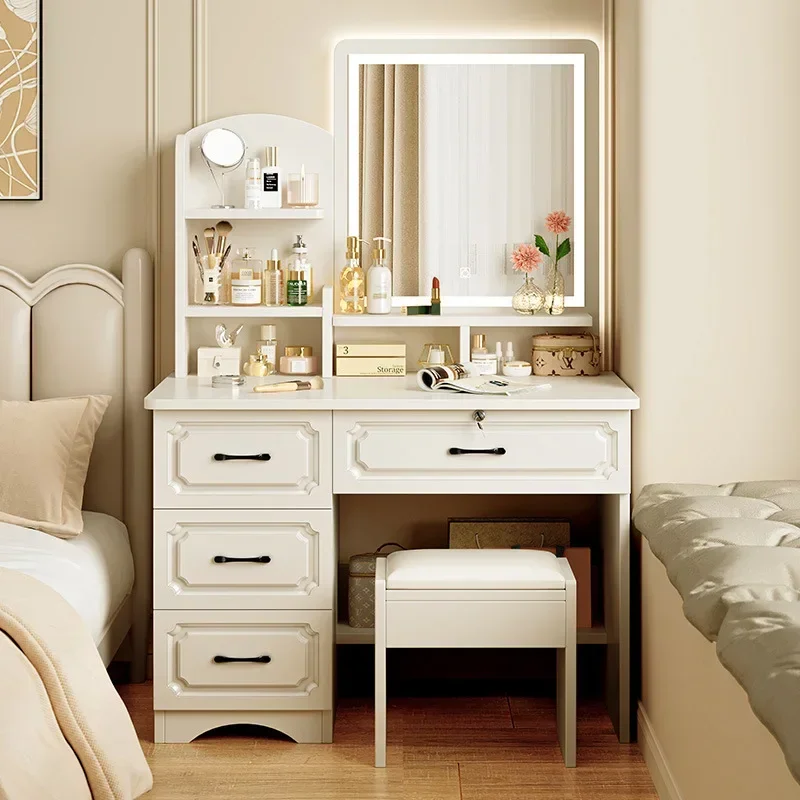 Durable European Dressing Table Bedroom Princess Style With Mirror Storage Integrated Table Cream Style Makeup Table And Chairs