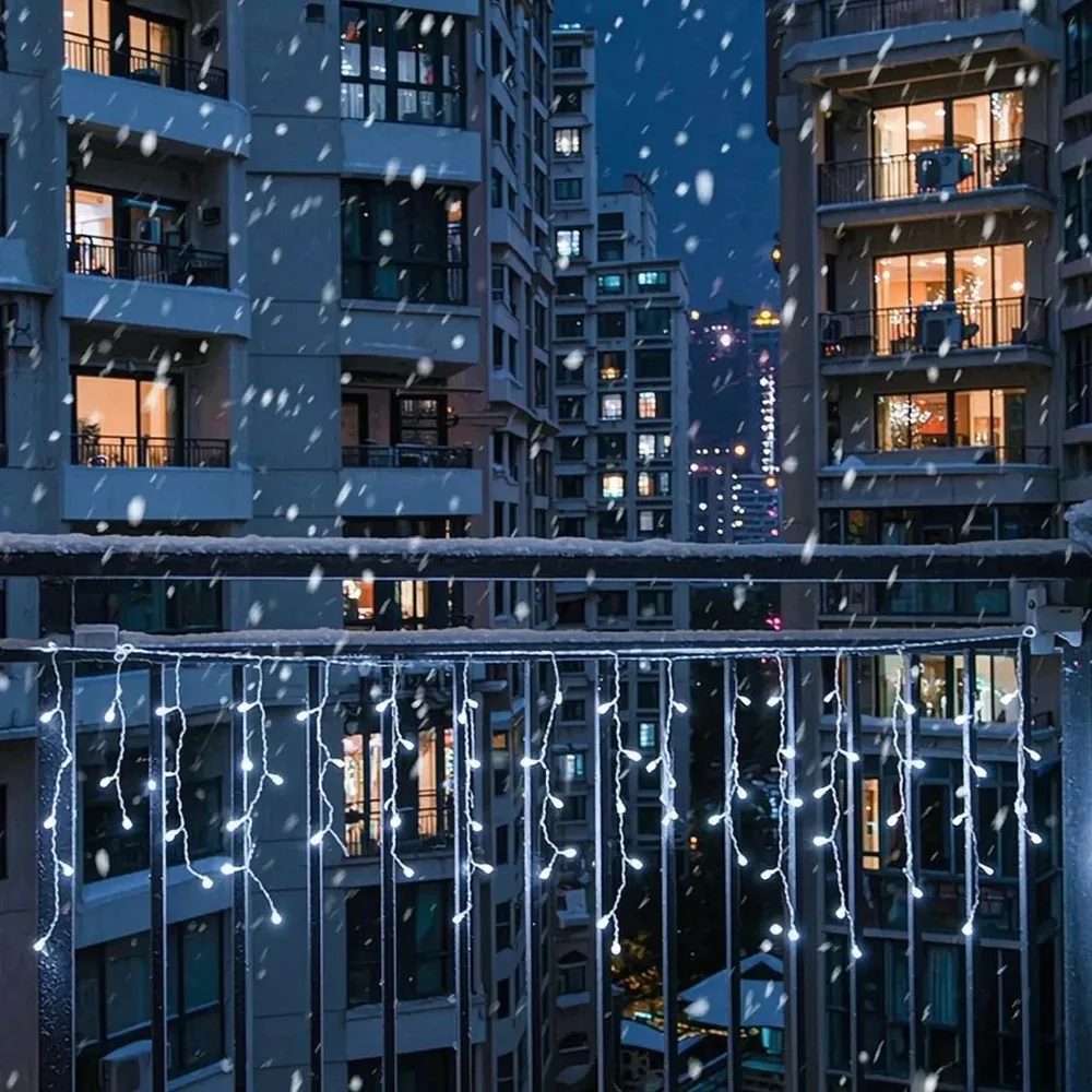 LED Christmas Icicle Curtain Lights Outdoor Garden Street Garland Drooping Holiday Decorative Lighting