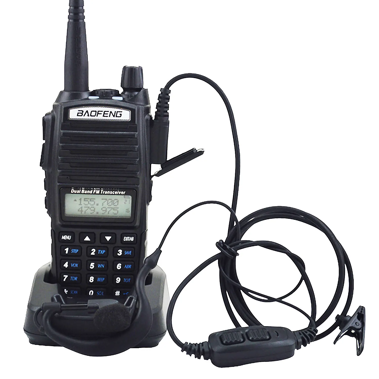 Baofeng UV-82 듀얼 밴드 워키토키, 헤드셋 포함 듀얼 PTT 스위치, VHF, UHF, 136-174MHz, 400-520MHz, 5W, 128Ch, UV82