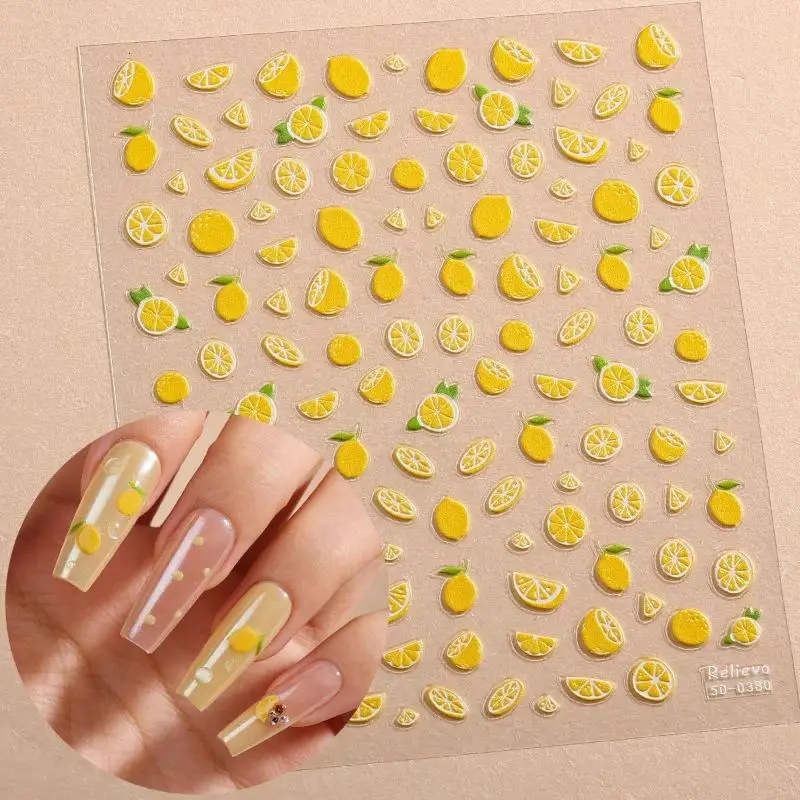 Summer Lemon 3D Relief Nail Stickers With Self Adhesive Waterproof Design Perfect For Home DIY Manicure And Nail Salon Daily Us