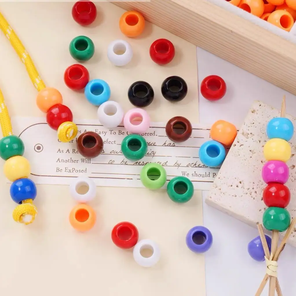50pcs/lot multi-colored Large Hole Pony Beads Plastic Beads For Bracelets Making DIY Crafts Jewelry Key Chains And Decorations