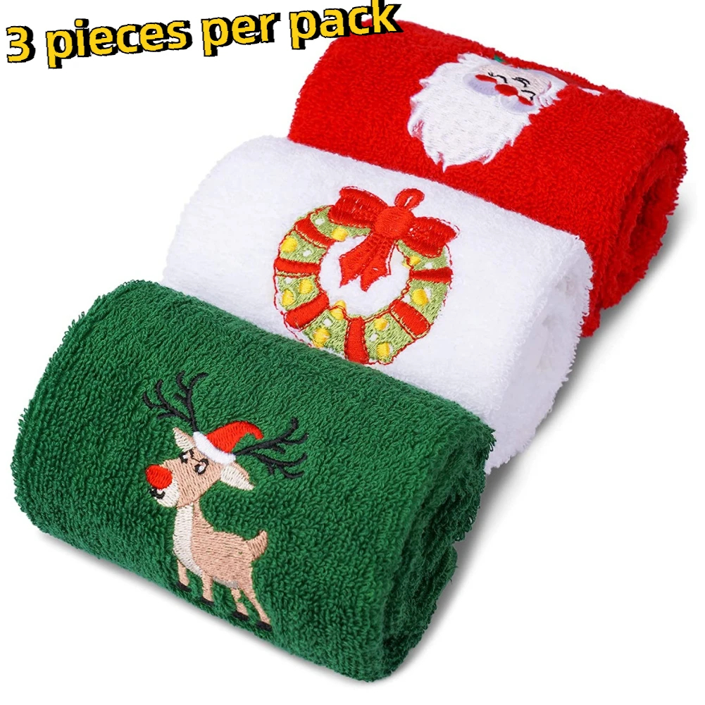 3pcs Set Soft Cotton Towels Merry Christmas Santa Claus Hand Towels 32x45cm Absorbent Hand Bath Towels for Home Hotel Bathroom