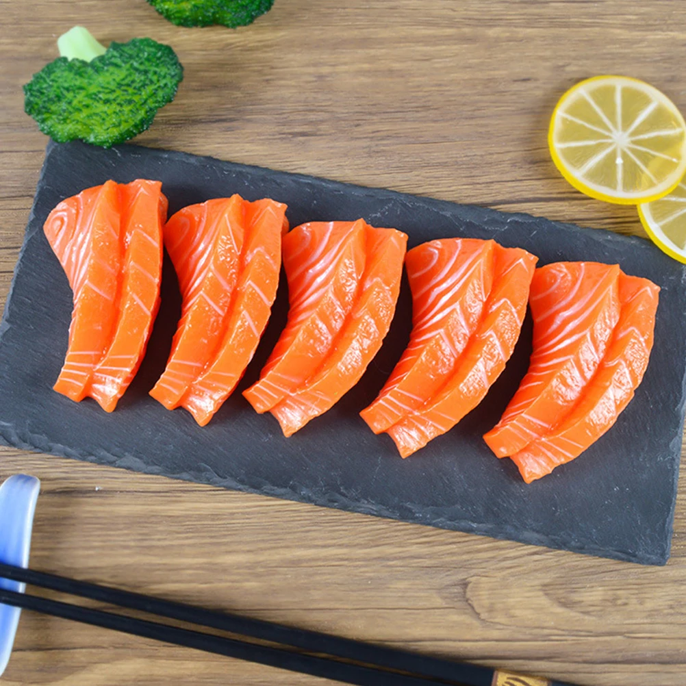

5 Pcs Imitation Salmon Fillet Artificial Fruit Props Pretend Food Models Meat Sandwich Restaurant Decoration