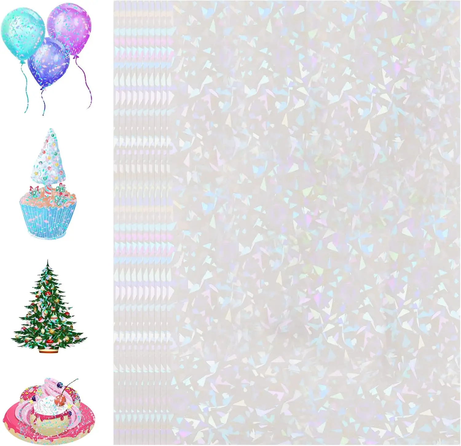 Premium A4 Gem Holographic Vinyl, 20 Sheets Vibrant Iridescent Self-Adhesive Film for DIY Phone Case & Tumbler Upgrade, Waterpro