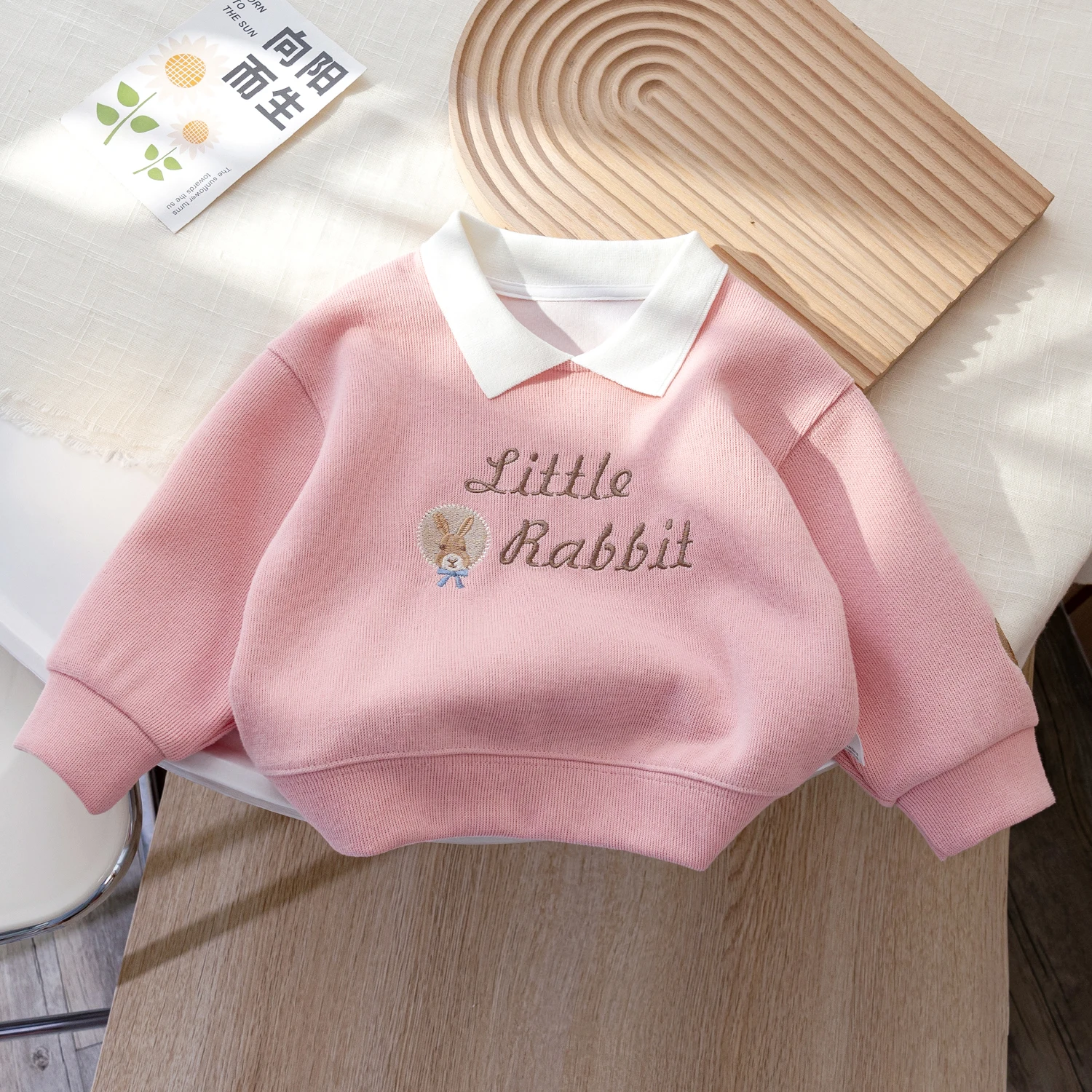 Girls Sweatshirt Lapel Long Sleeved Spring Autumn Pullover Tops Korean Version Rabbit Embroidered Hoodie Children Casual Clothes