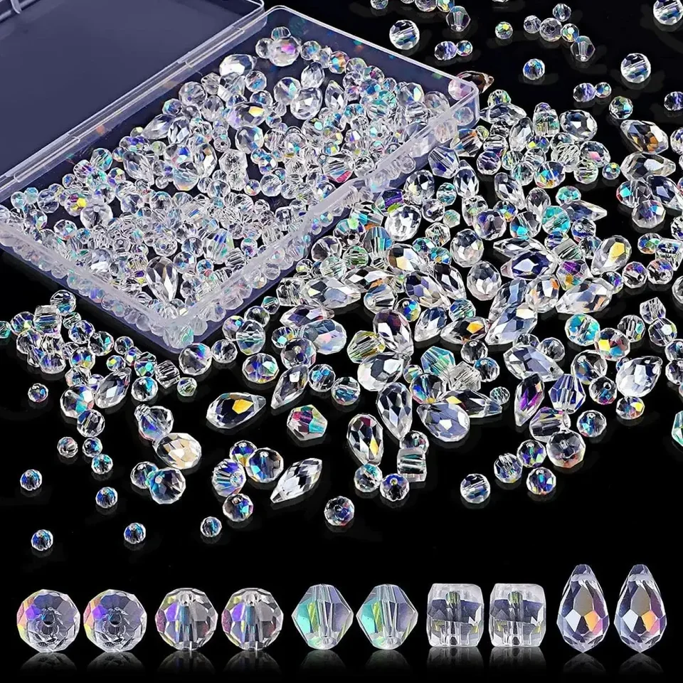 300 Mixed Aurora Crystal Glass Beads for DIY Jewelry