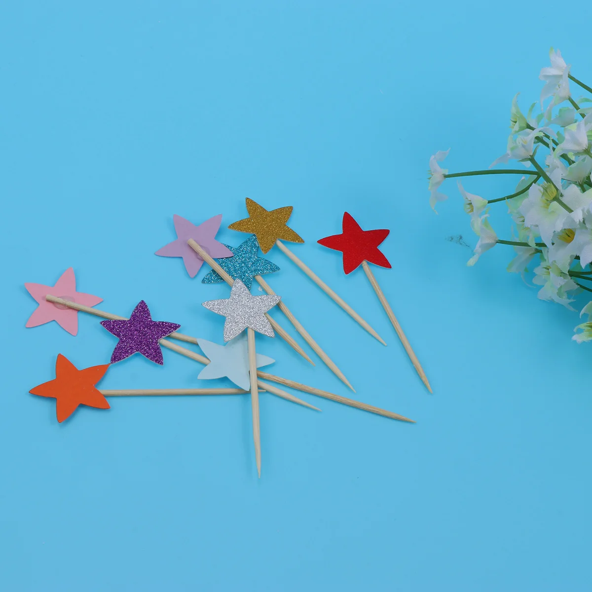 

60pcs Cake Insert Decorations Party Toppers Fruit Cupcake Picks Star Shaped Bamboo Skewers Wedding Birthday Supplies