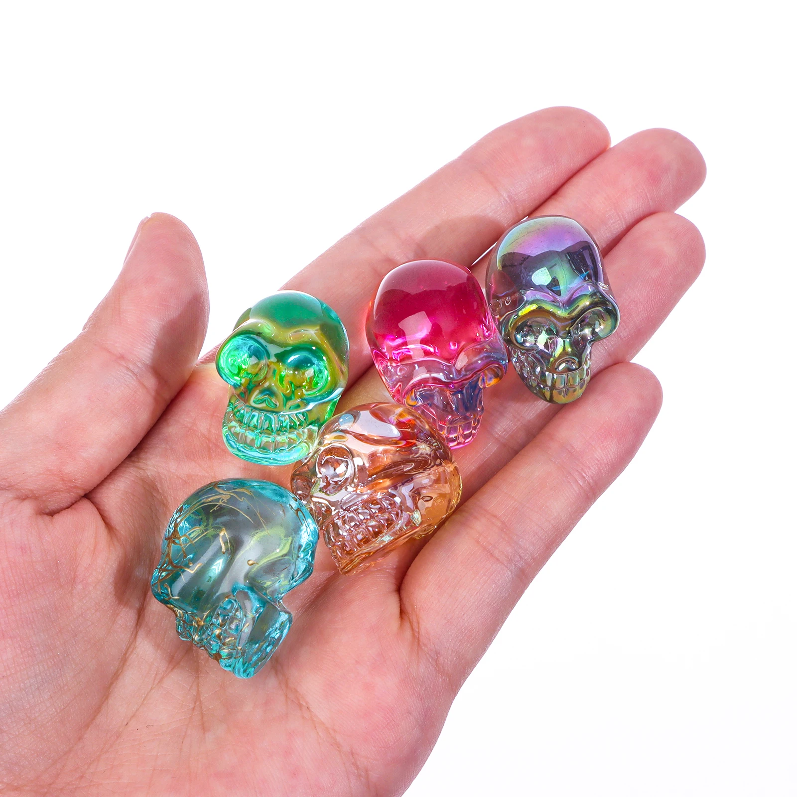 10 Pcs Gemstone Carving Skull Statue Hand Carved Human Skeleton