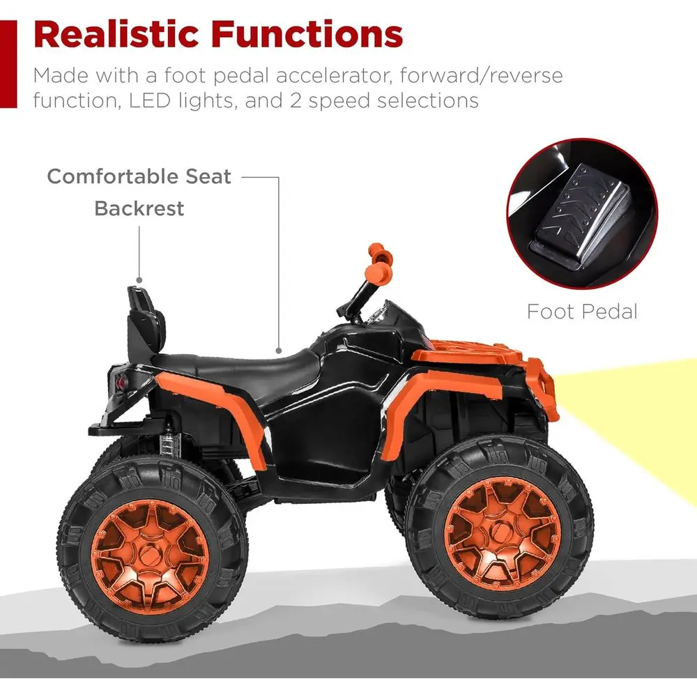 Elektryczny quad dla dzieci 12V, pojazd terenowy z Bluetooth, prędkość maksymalna 6 km/h, opony z bieżnikiem, kolor pomarańczowy