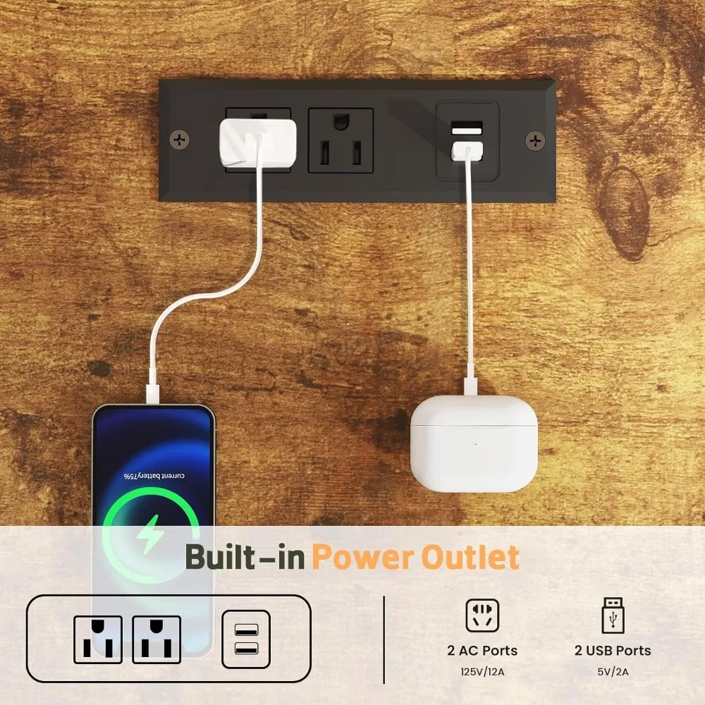 Farmhouse TV-Stand for 80" TVs - Modern Entertainment Center with Led Light and Power Outlet, TV Cabinet with Adjustable Shelf