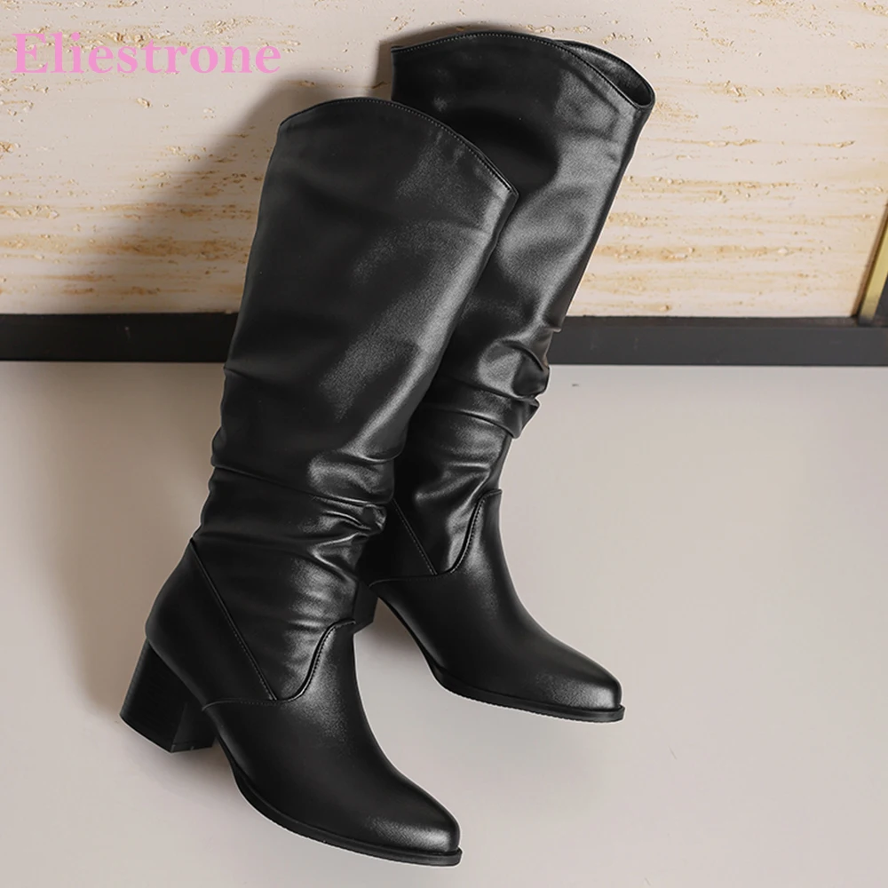 2026 Winter Mature Women Knee High Boots Oversized High Chunky Heel Lady Daily Shoes Large Plus Size 10 46 48 Non-slip