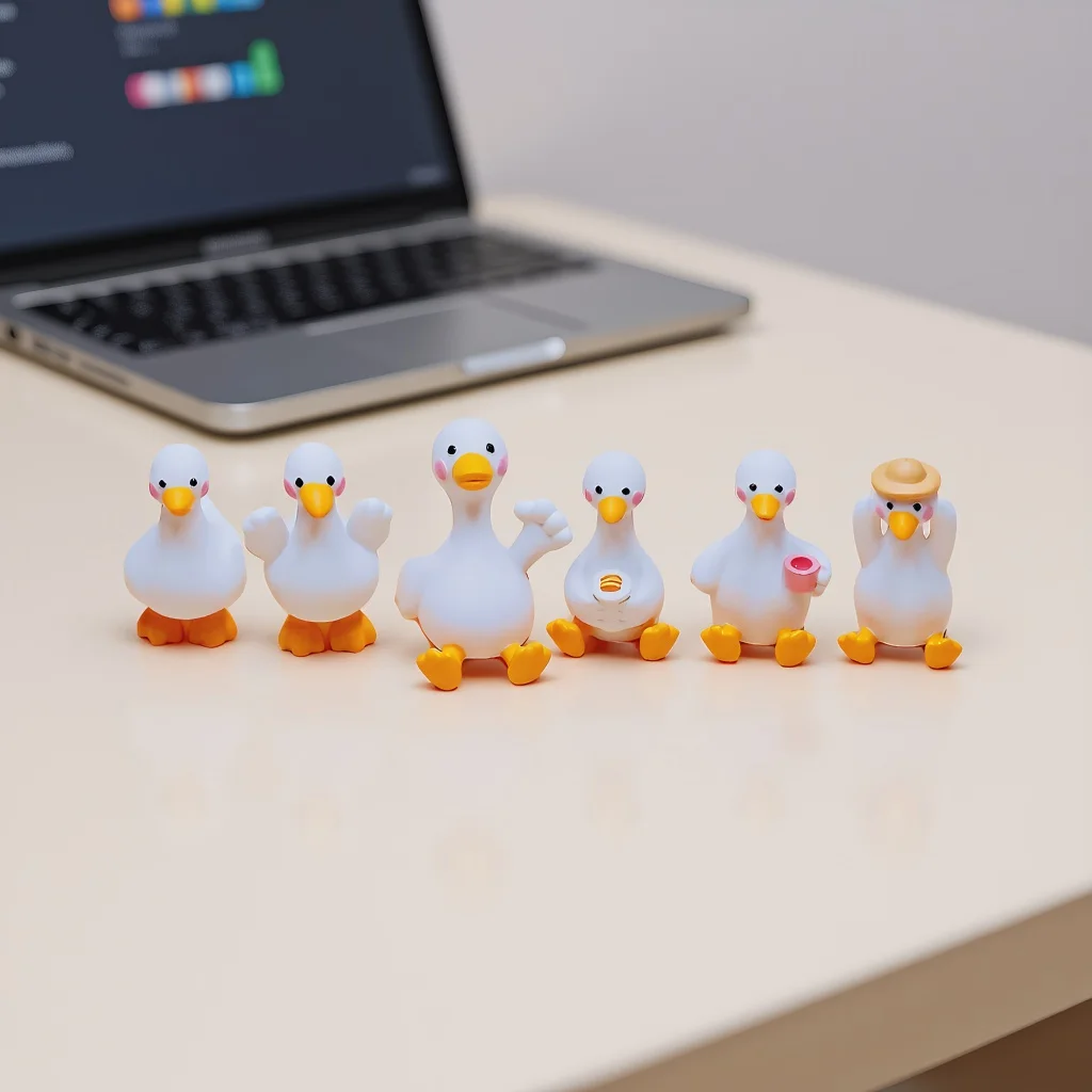 6Pcs Mini Resin Duck Figurines with Cartoon Poses Cute Healing & Stress Relief Desktop Decorations for Office & Home